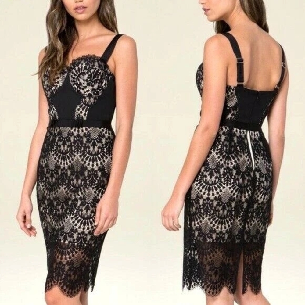 Bebe Cream Corset with Black Lace Accents